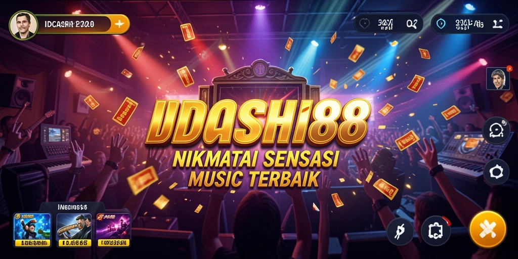 Screenshot utama IDCASH88 menampilkan interaksi seru pengguna dengan musik.