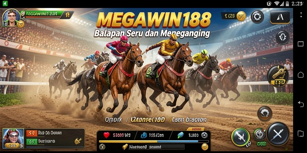 Screenshot gameplay MEGAWIN188 dengan aksi balapan yang mendebarkan.