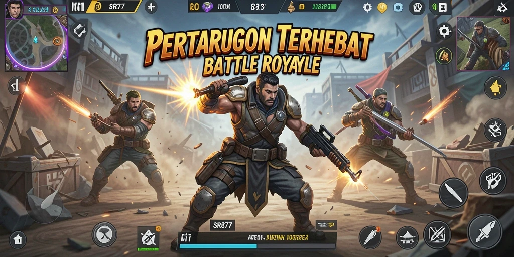 Tangkapan layar menunjukkan aksi intens dalam pertandingan Battle Royale.