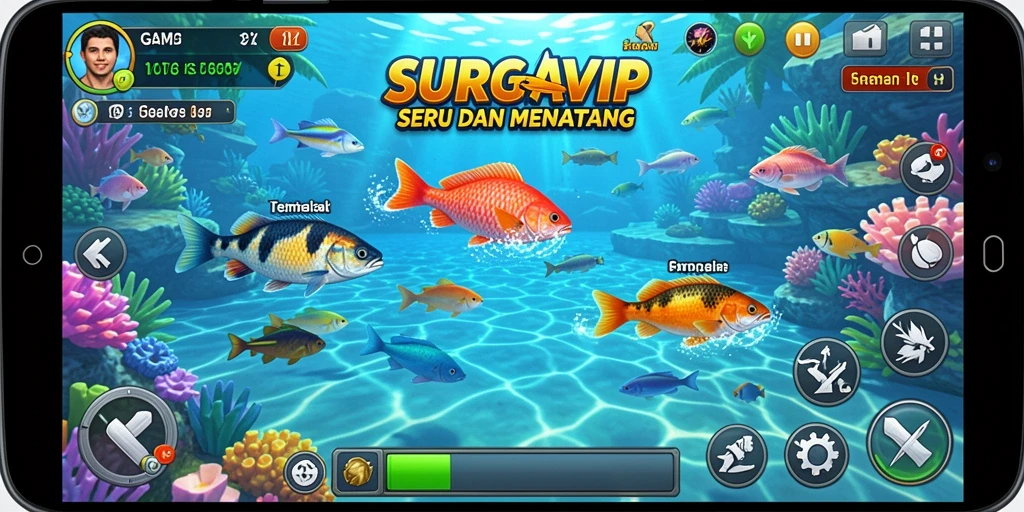 Tampilan gameplay SURGAVIP yang memukau saat menembak ikan.